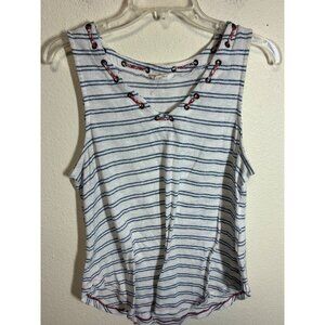 Hem & Thread Tank Top Knit Blouse Casual Boho Summer Striped Size Large